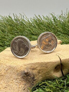 Vintage Buffalo Nickel U.S. Coins Sterling Silver Cuff Links Set